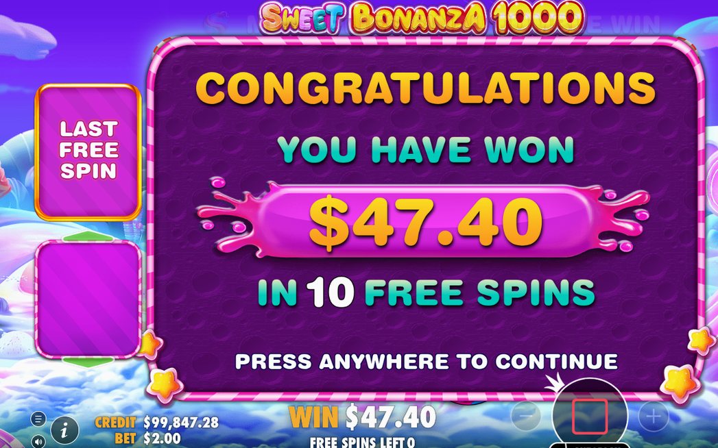 Win screen after a tumble sequence on the 6x5 grid