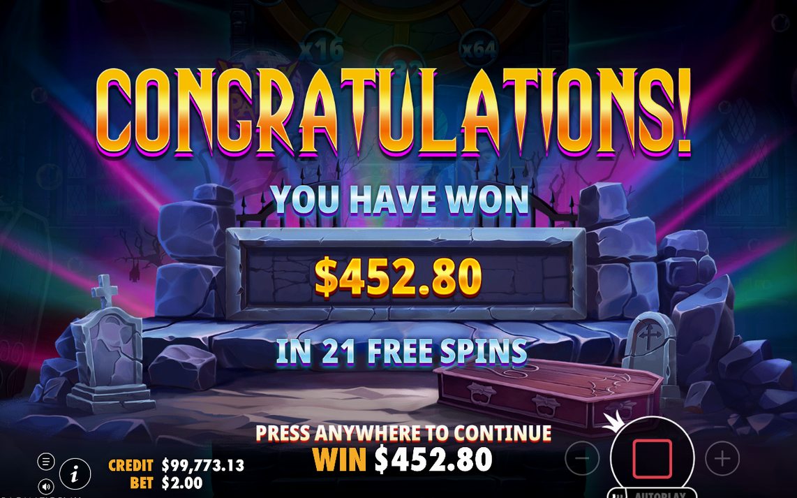 Win screen after a cascade chain closes